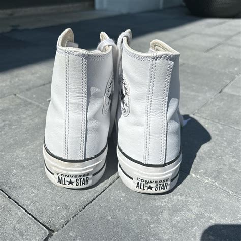 White Leather Converse High Tops Women's Size 6.5 - Depop