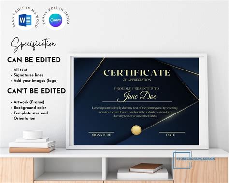 Editable Certificate of Achievement Template. Award Template. Printable Certificate. Editable ...