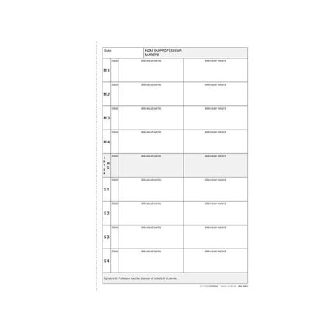 CAHIER D ABSENCE ET DE RETARD PAR PROFESSEUR AVEC DOUBLE AUTOCOPIANT