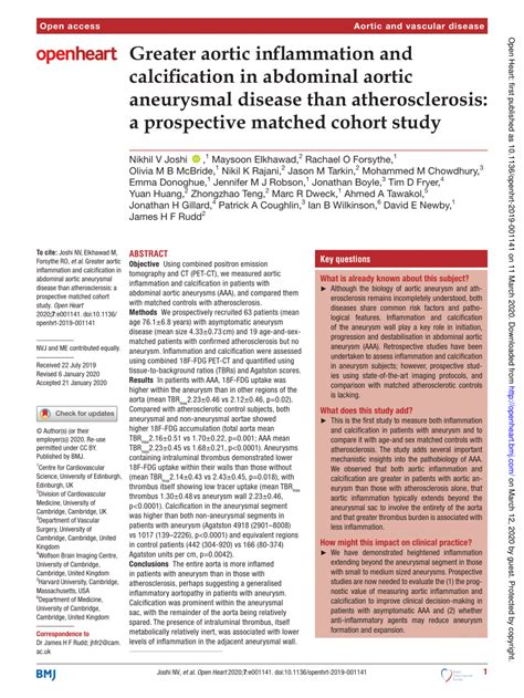 Pdf Greater Aortic Inflammation And Calcification In Abdominal Aortic