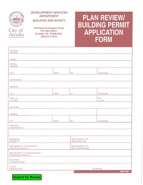 City Of Arcadia California Plan Review Building Permit Application