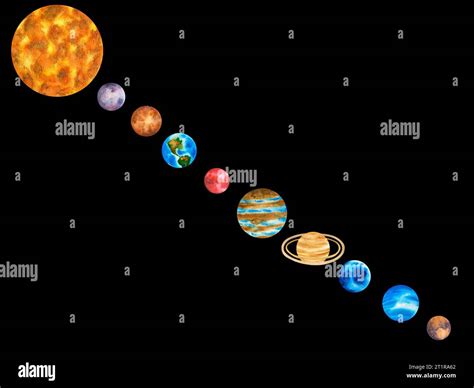 Planets Of The Solar System Illustration On Background Of Outer Space With Stars Planetarium