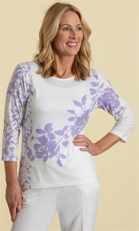 Anna Rose Embellished Placement Print Top In Purple Klass