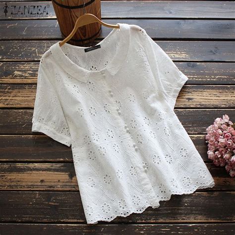 Cheap Zanzea Women O Neck Short Sleeve T Shirt Summer Fashion Hollow Out Crochet Blouse Cotton