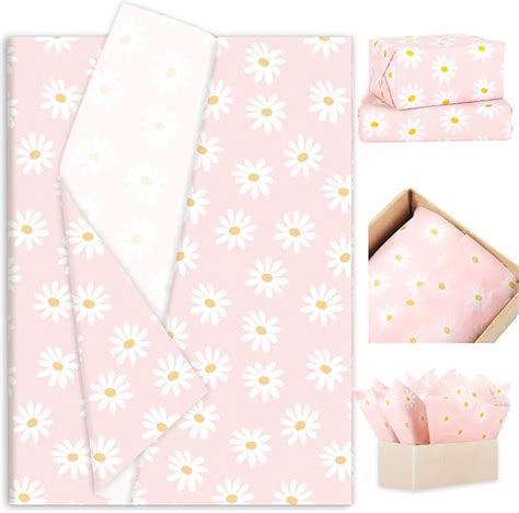 Amazon JarThenaAMCS 100 Sheets Pink Daisy Tissue Paper Boho Floral