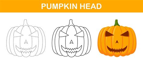 Pumpkin Halloween tracing and coloring worksheet for kids 12139343 ...