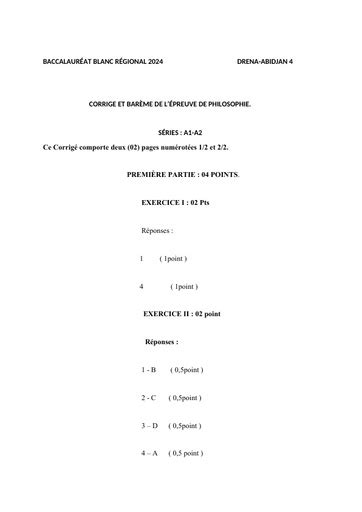 Barème Bac blanc 2024 PHILO SERIE A2 dren Abidjan 4 by Tehua