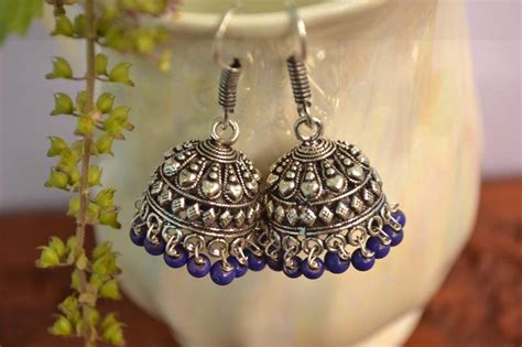 Oxidised Silver Handcrafted Jhumka Jhumki Navratri Earrings For Ethnic