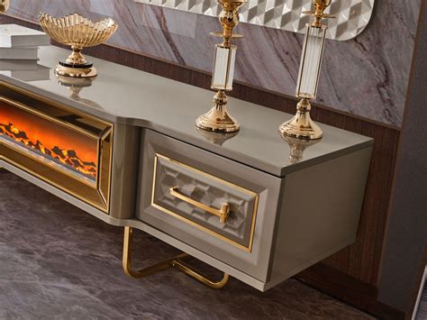 Casa Padrino Luxury Art Deco TV Cabinet Set Gray Gold Living Room