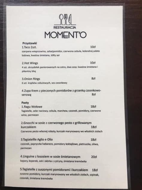 Menu At Momento Restauracja Z Bawialni Dla Dzieci Restaurant Torun