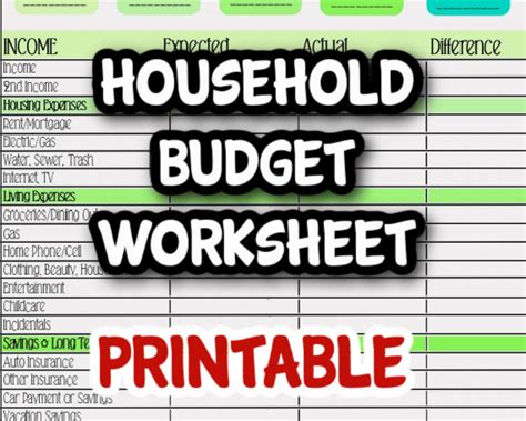 Household Budget Worksheet