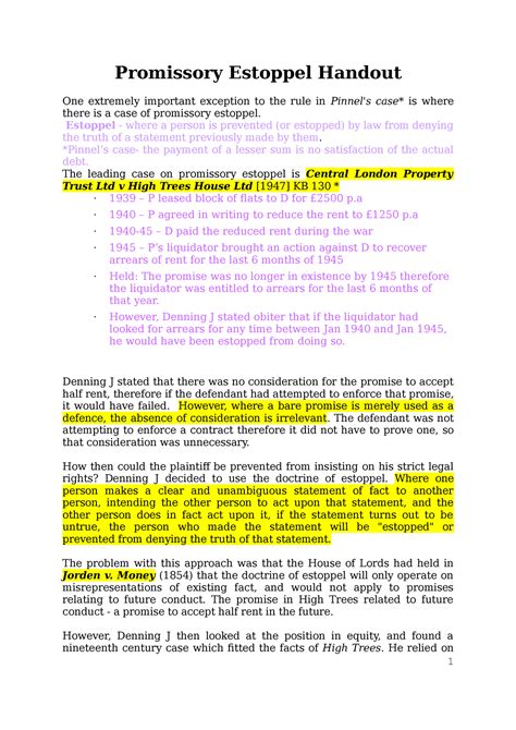 Promissory Estoppel Handout 22 Promissory Estoppel Handout One