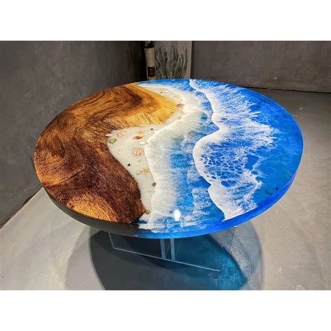 Custom Epoxy Resin River Ocean Wave With Beach Rock Shell Wood Etsy