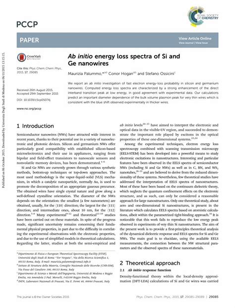 PDF Ab Initio Energy Loss Spectra Of Si And Ge NanowiresAb Initio