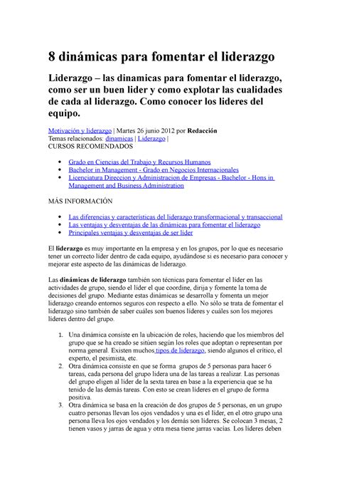 Dinamicas Para Fomentar El Liderazgo 8 dinámicas para fomentar el