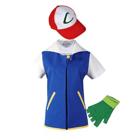 Herren Ash Ketchum Kost M Halloween Cosplay Shirt Jacke Handschuhe