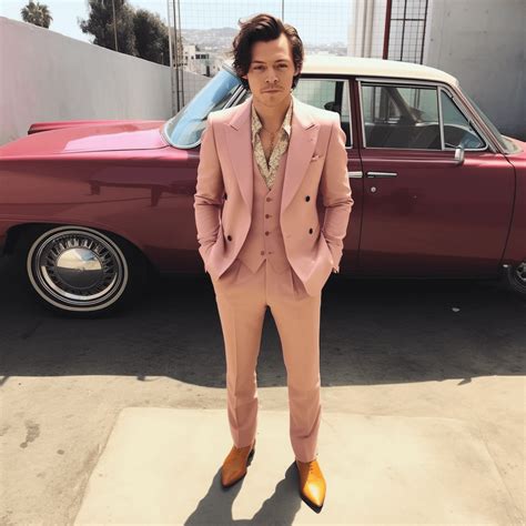 Harry Styles Wearing A Pink Suit Rmidjourney