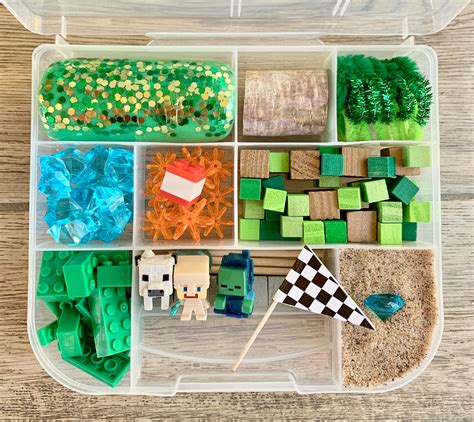 Minecraft Inspired Play Dough And Magic Sand Sensory Kit Etsy