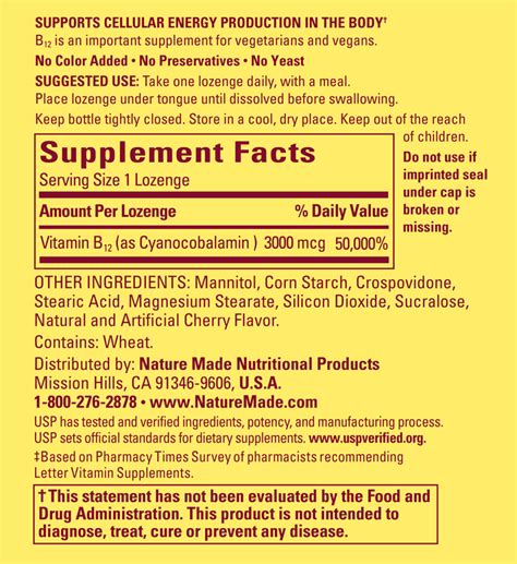 Nature Made Sublingual Vitamin B12 3000 Mcg Cherry Flavored Lozenges 40 Ct Health