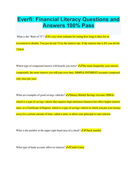 Everfi Financial Literacy Questions And Answers 100 Pass Browsegrades