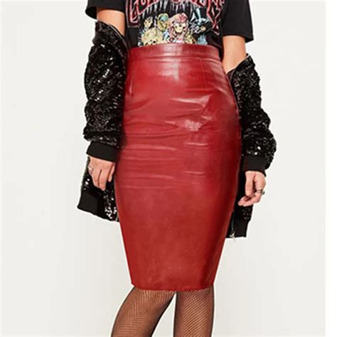 Logami Faux Leather Pencil Skirt Midi Women High Waist Sexy Skirts Womens Summer Wrap Skirts