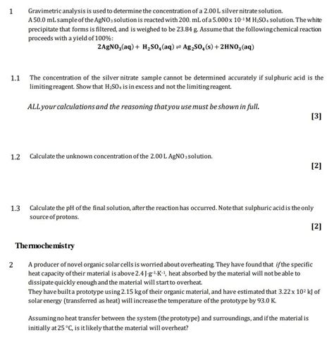 Solved 1 Gravimetric Analysis Is Used To Determine The Chegg