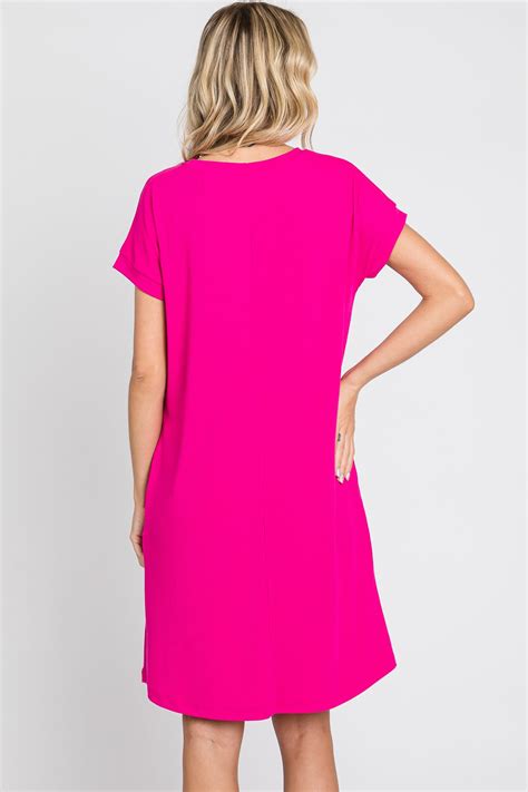 Fuchsia Ribbed Pocketed Dress Pinkblush