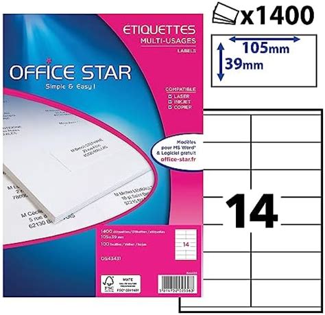 AVERY Boite de 1400 étiquettes autocollantes multi usages Format 105