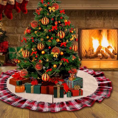 OurWarm 48inch Plaid Christmas Tree Skirt Ruffle Edge Xmas Tree Skirt Christmas Decorations For ...