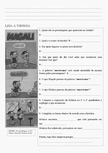 Educar X Tirinhas Turma Da Mônica Interpretação De Texto