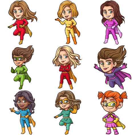 Female Superheroes Cartoon Vector Clipart - FriendlyStock