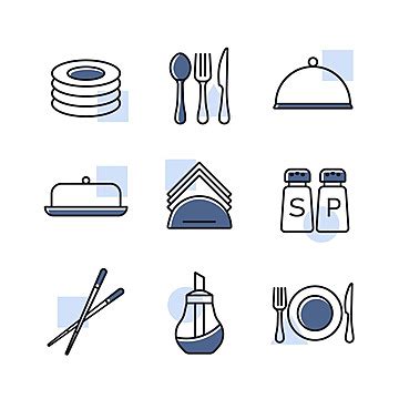 Restaurant Vector Icon Set Serving Food Sign Napkin Cover Illustration