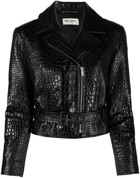 Saint Laurent Crocodile Embossed Cropped Leather Jacket Shopstyle