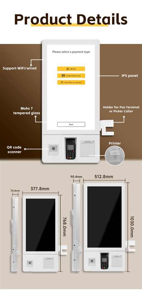 Indoor Restaurant Selfservice Android Capacitive Touch Screen Pos