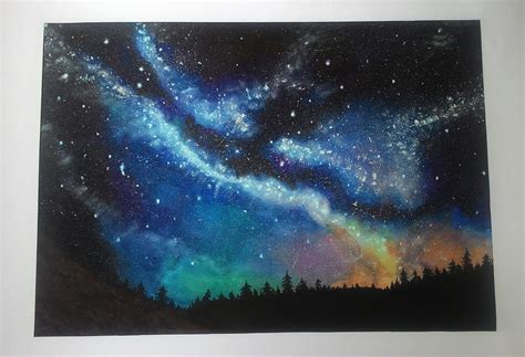 28/03/2016 Акварель и гуашь. Звездное небо | Artwork, Painting, Galaxy