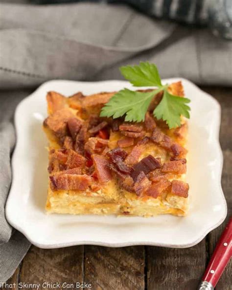 Easy Bacon And Egg Strata Make Ahead Recipe That Skinny Chick Can Bake