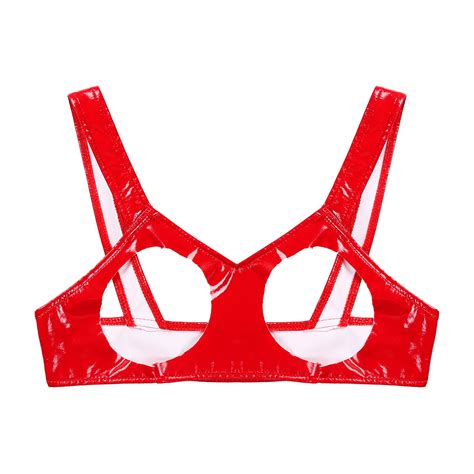 UK Wetlook Open Cup Shelf Bra Sexy Women Lingerie Bralette Bra Top Wire