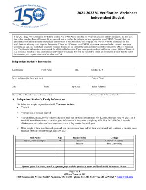 Fillable Online 2021 2022 Verification Worksheet V1 Independent