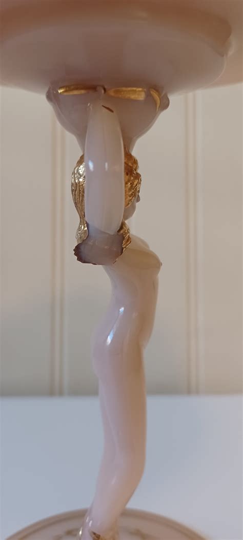 Cambridge Glass Nude Compote Dish Hand Painted Shell Shape Etsy