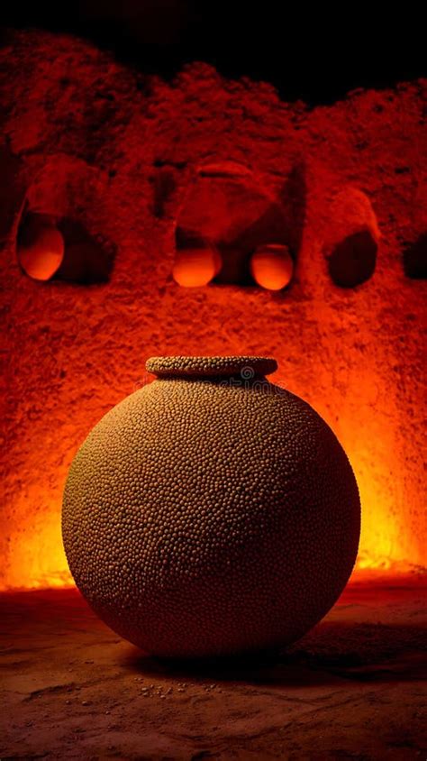 Ancient Clay Pot Being Fired In A Dramatic Red Hot Kiln Stock Illustration Illustration Of