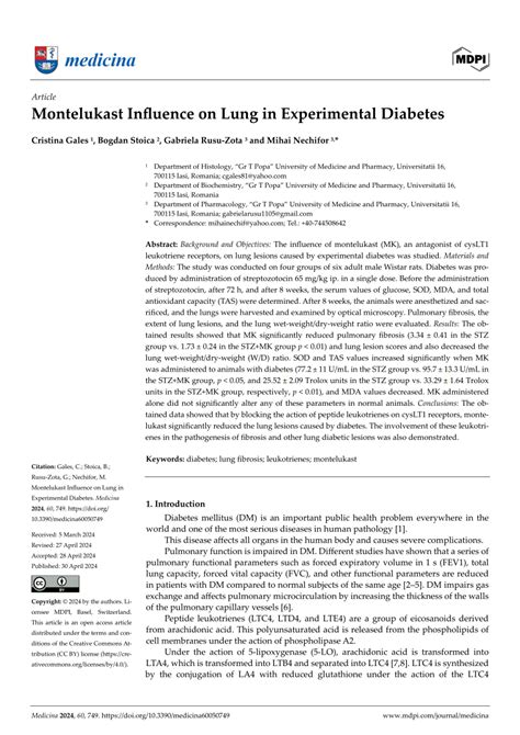 Pdf Montelukast Influence On Lung In Experimental Diabetes