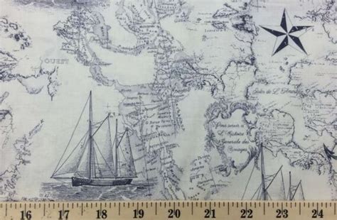 Nautical Fabric Boat Map Fabric By The Yard Half Yard Ocean Sea