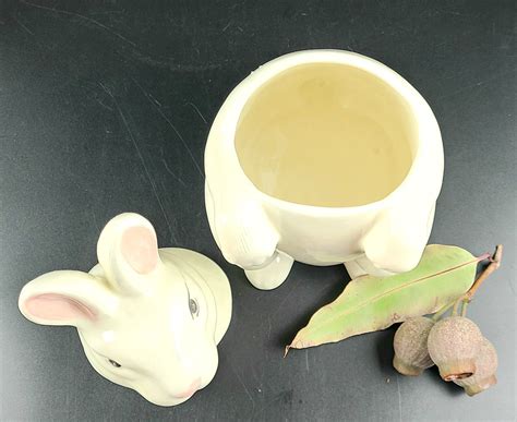 Vintage Ceramic Porcelain Cookie Jar Bunny Rabbit Etsy