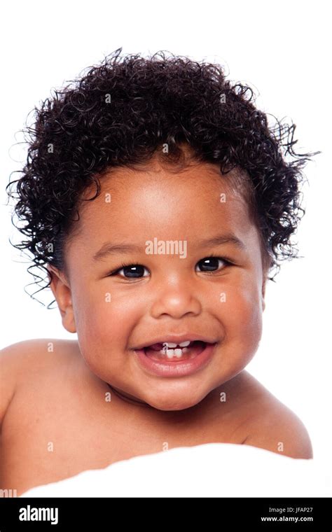 Happy smiling cute adorable teething baby face showing milk teeth, with ...