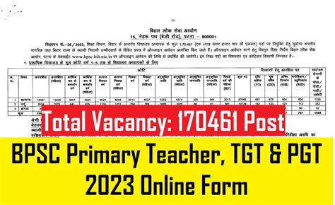 BPSC 2023 BPSC Primary Teacher TGT PGT 2023 Online Form Freshers