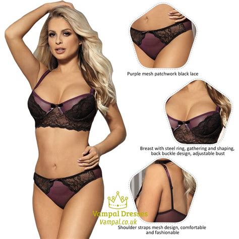 Purple Lingerie Set Bra And Panty Sets Plus Size Briefs Underwire Lace Underwear Women Lingerie