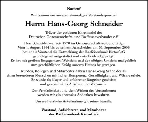 Traueranzeigen Von Hans Georg Schneider Vrm Trauer De