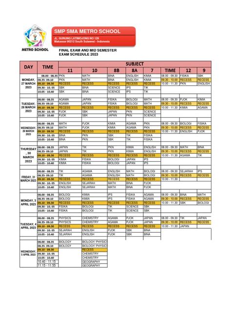 EXAM SCHEDULE Ok 2023 | PDF