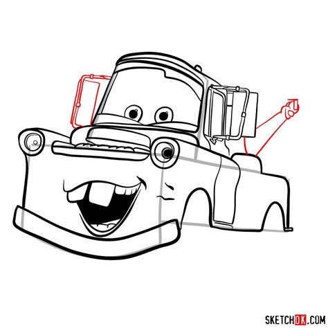 How to draw Tow Mater from Pixar Cars - Sketchok easy drawing guides