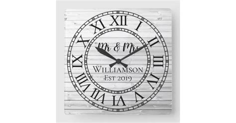 Rustic Personalized Gray Wood Custom Square Wall Clock Zazzle